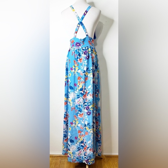 Yumi Kim Blue Plunge Neck Silk Maxi Sundress Size Small - Picture 4 of 4